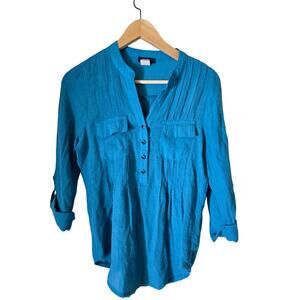 COCOMO Blue Lightweight Boho Top SZ Petite Medium